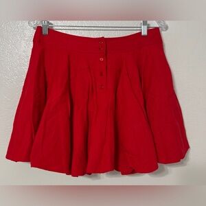 Avec Les Filles Red Linen Blend Mini Skirt Button Front Flowy A-Line Size M